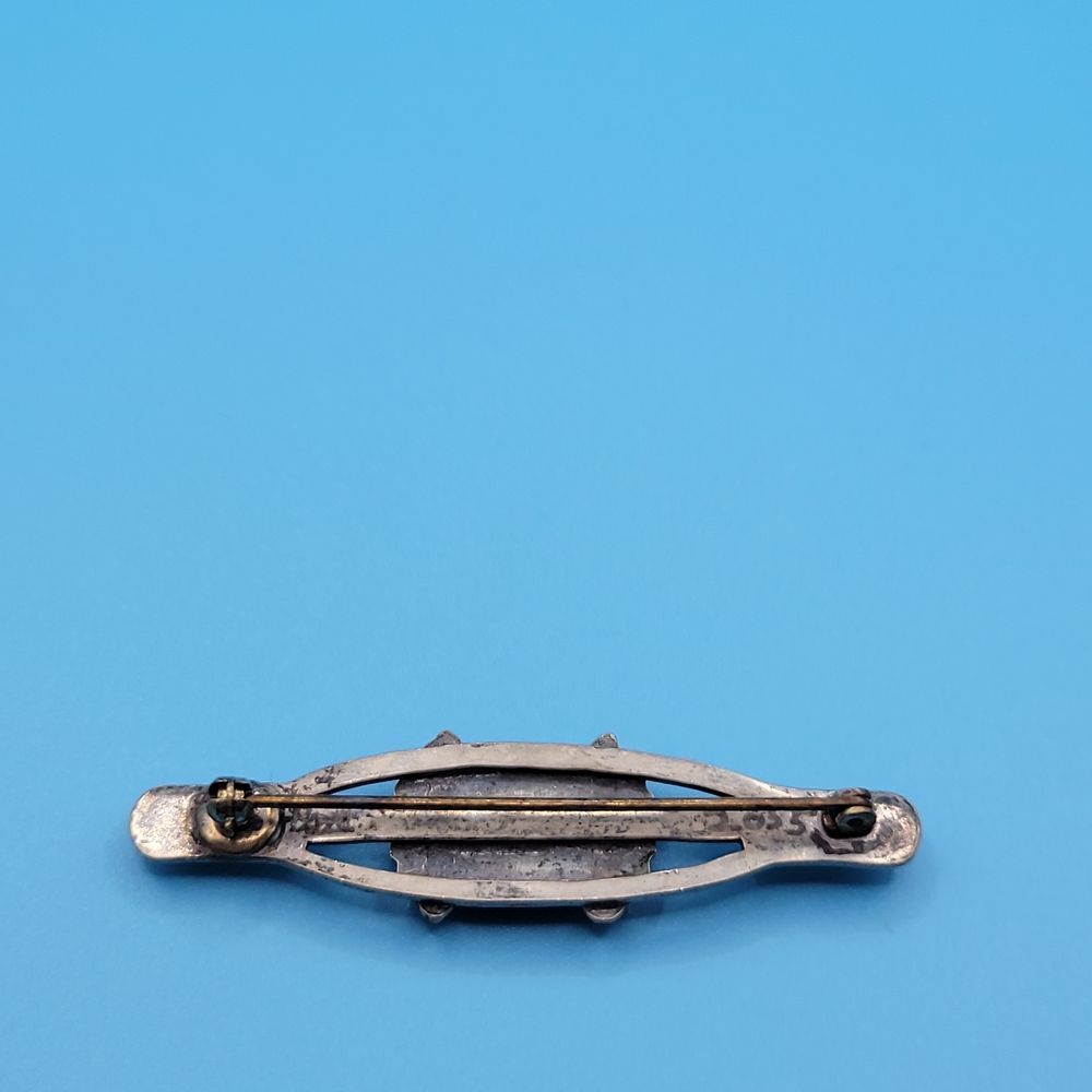Vintage Sterling Silver 2055 Turquoise Medium Long Oval Brooch - Picture 11 of 12